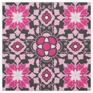 Tissu Carrelage Floral marocain, Fuchsia rose & gris / G