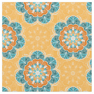 Tissu Carrelage Mandala floral en Orange et Turquoise