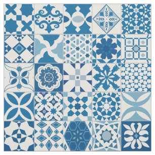 Tissu Carrelage marocain - bleu et blanc