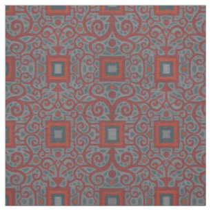 Tissu Carrés & dentelle, motif arabesque, terre cuite gr