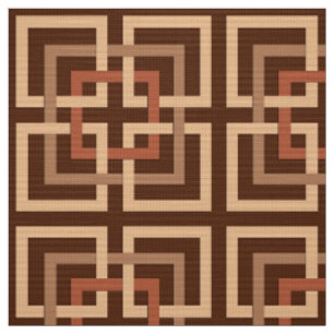 Tissu Carrés géométriques modernes, brun chocolat et