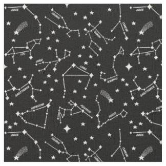 Tissu Cartes Zodiac Star Blanches Sur Sorcière Noire Che