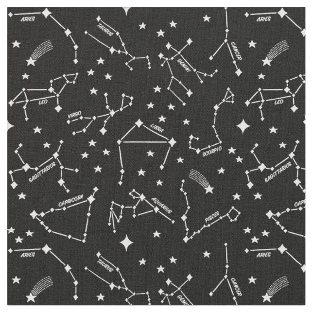 Tissu Cartes Zodiac Star Blanches Sur Sorcière Noire Che (Fermer)