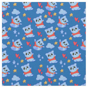 Tissu Carton bleu Bébé Panda avec dessus rouge sur bleu