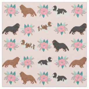 Tissu cavalier kc spaniel dog floral rose