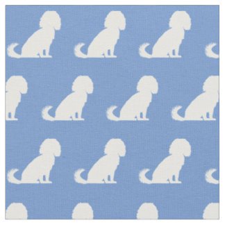 Tissu Cavalier King Charles Chien Silhouette Animal bleu