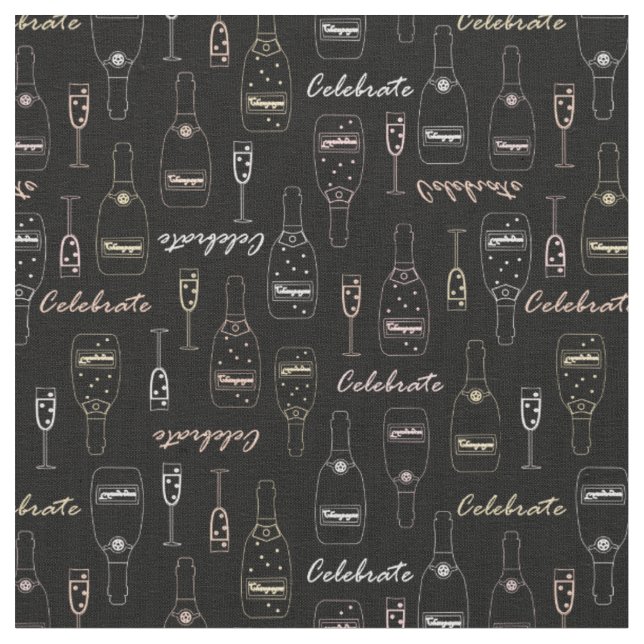 Tissu Célébrations de Champagne en noir (Fermer)