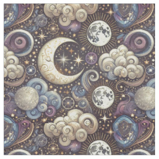 Tissu Céleste Motif-Lune sans-fil et Stars Design
