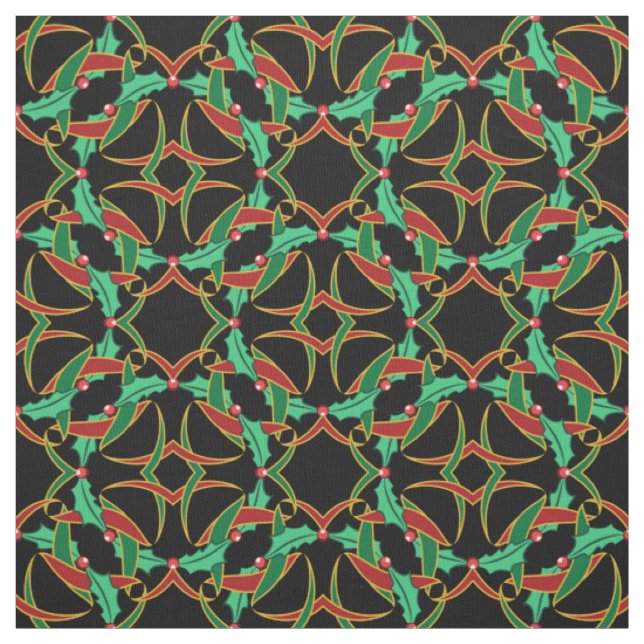 Tissu Celtic Christmas Holly Motif Wreath (Échantillon)