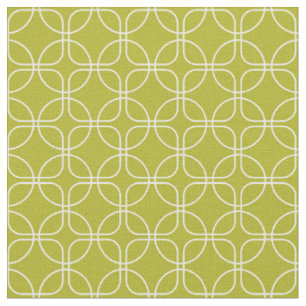 Tissu Cercles Blancs Carrés Sur Avocado Green Mid Centur