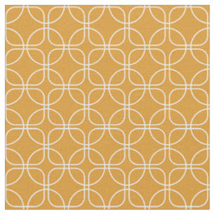 Tissu Cercles Blancs Carrés Sur Orange Mid-Century Moder
