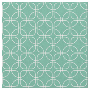 Tissu Cercles Blancs Carrés Sur Turquoise Bleu Milieu du