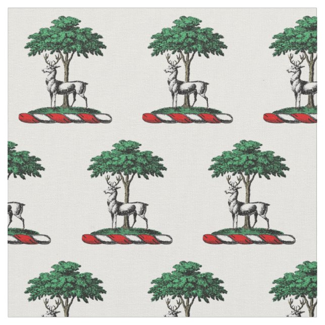 Tissu Cerf Daim devant un Arbre Emblème de Blason Crête  (Fermer)