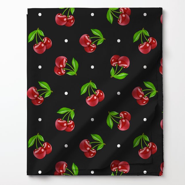 Tissu Cerises à pois sur charbon (Créateur téléchargé)
