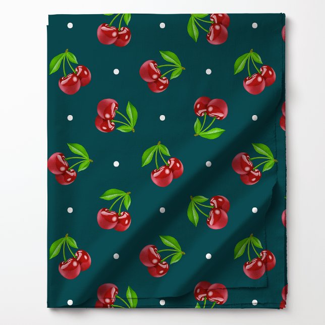 Tissu Cerises à pois sur sarcelle foncée  (Créateur téléchargé)