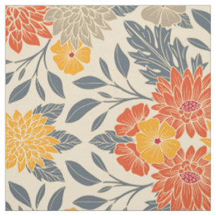 Tissu Chaleureux Jaune, Orange & Bleu Floral
