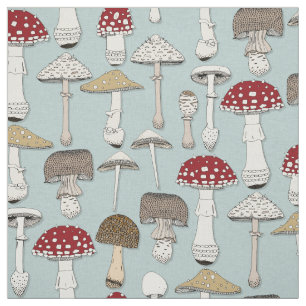 Tissu champignons bleu céladon