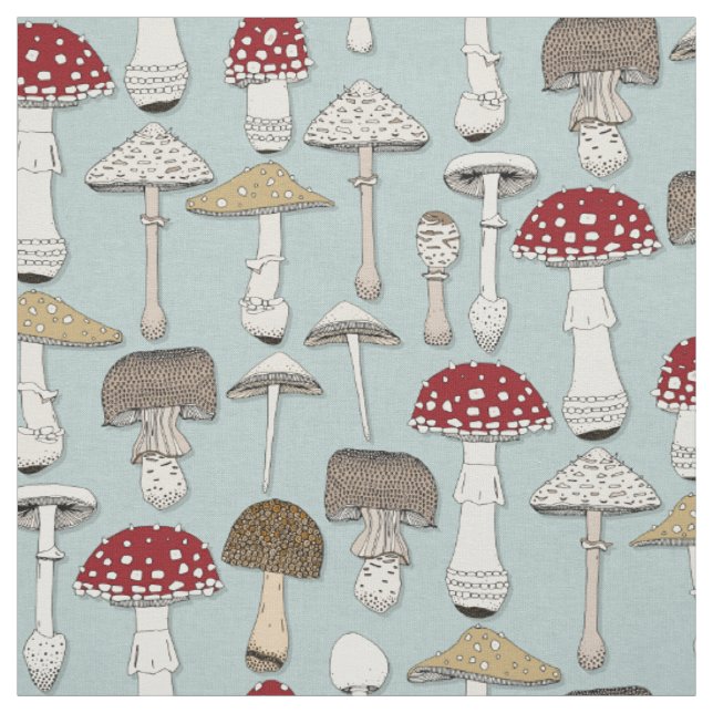 Tissu champignons bleu céladon (Échantillon)