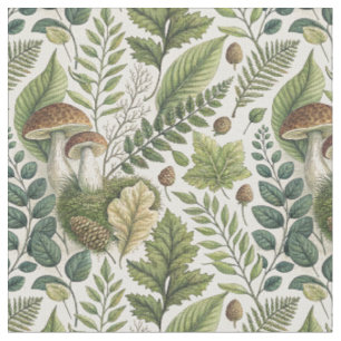 Tissu Champignons des bois Pinecones Ferns Motif d'autom