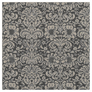 Tissu Charbon Gris Floral Damas