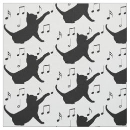 Tissu Chat et notes musicales en silhouette