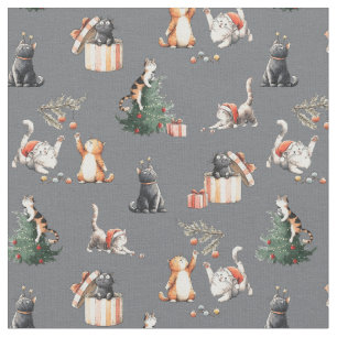Tissu Chat Noël Miaou ronron chaton