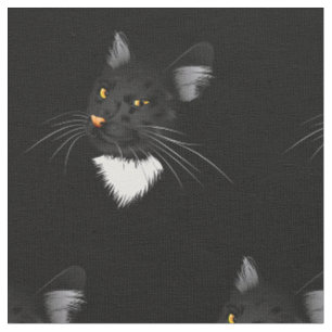 Tissu Chat noir aux yeux jaunes dans l'obscurité