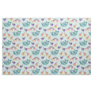 Tissu Chat rêveur flottant dans le motif d'aquarelle de