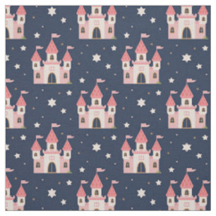 Tissu Château rose Fairytale avec étoiles sur bleu