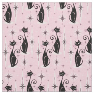 Tissu Chats atomiques Meow Retro du milieu du siècle sur