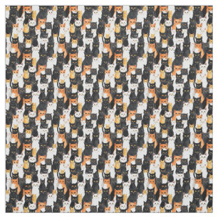 Tissu Chats blancs noirs orange