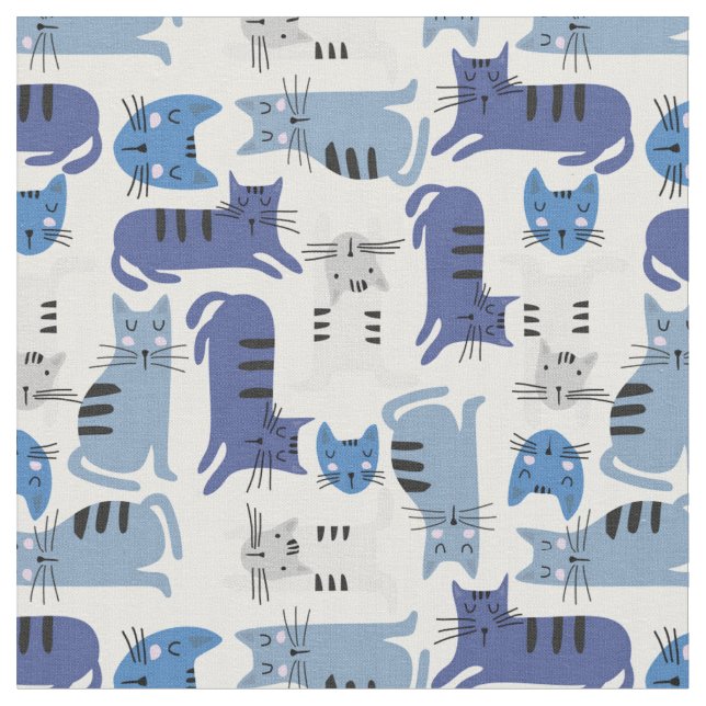 Tissu Chats bleus et gris (Fermer)