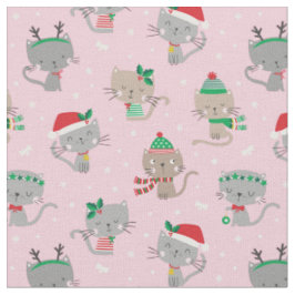 Tissu Chats de Noël mignons sur rose clair