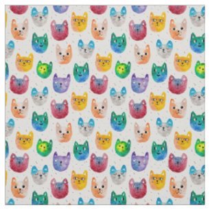 Tissu Chats et amis à l'aquarelle