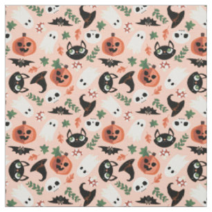 Tissu Chats mignons et Citrouille Blush Black Halloween