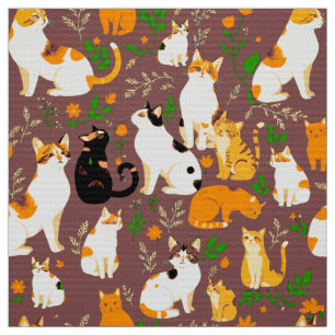Tissu Chats mignons sur un fond brun café