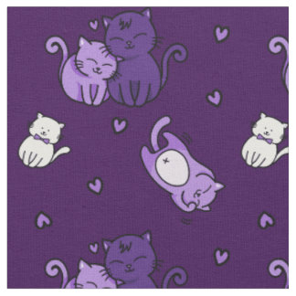 Tissu Chats mignons violets sur Amoureux des chats Purpl