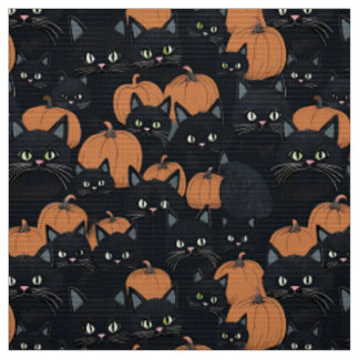 Tissu Chats noirs et citrouilles d'Halloween
