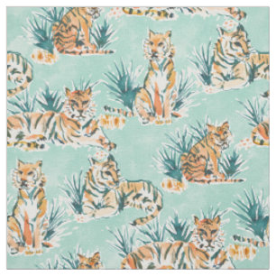 Tissu Chats PARESSEUX d'aquarelle de TIGRES