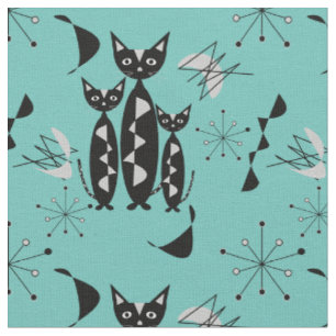 Tissu Chats rétro du milieu du siècle moderne Motif