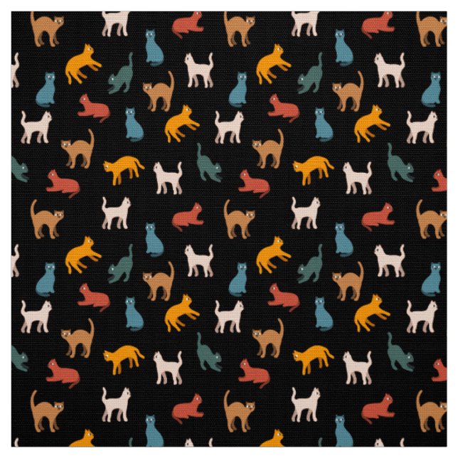 Tissu Chats sur le noir (Échantillon)