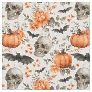 Tissu Chauve-souris et fleurs d'Halloween
