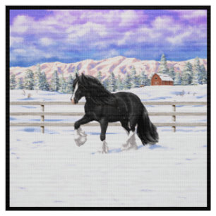 Tissu Cheval d'attelage noir et blanc de la bannière Tin