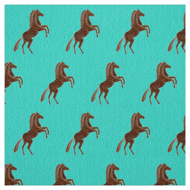 Tissu Cheval de course sur Turquoise texturé (Échantillon)
