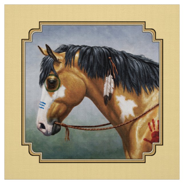 Tissu Cheval de guerre amérindien Buckskin Pinto (Échantillon)