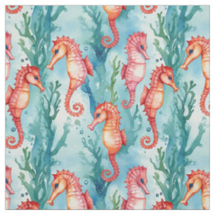 Tissu Cheval de mer avec bulles et algues Plante vie