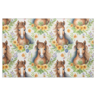 Tissu Cheval Sauvage Flissant Mane Jaune Flore Verdure
