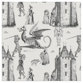 Tissu chevalier squelette dragon gothique médiéval toile