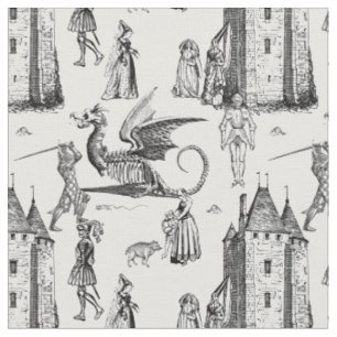 Tissu chevalier squelette dragon gothique médiéval toile