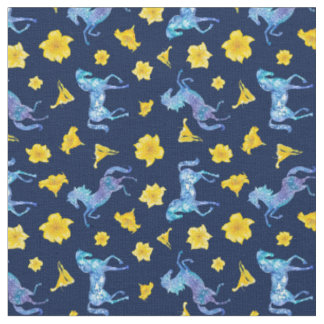 Tissu Chevaux bleus de minuit et piments jaunes